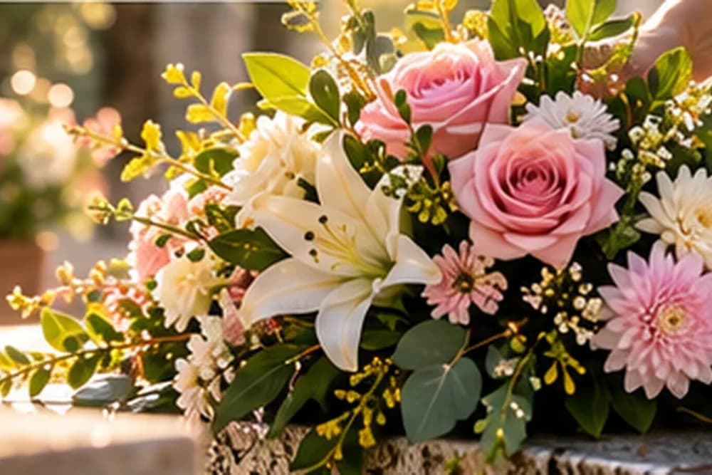 Visuel illustratif : composition florale déposée sur une sépulture